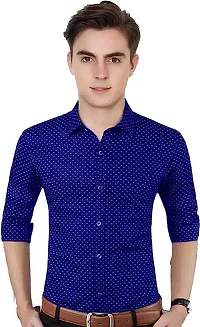 Blue Cotton Printed Casual Shirts For Men-thumb1