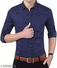 Men's Navy Blue Cotton Printed Regular Fit Casual shirts-thumb4