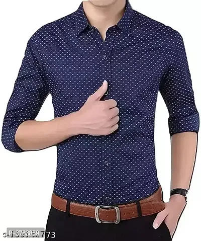 Men's Navy Blue Cotton Printed Regular Fit Casual shirts-thumb5