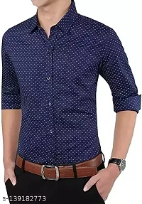 Men's Navy Blue Cotton Printed Regular Fit Casual shirts-thumb5