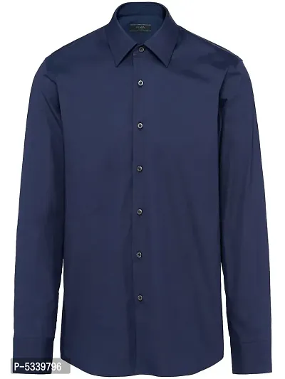 Navy Blue Cotton Solid Casual Shirts For Men-thumb4