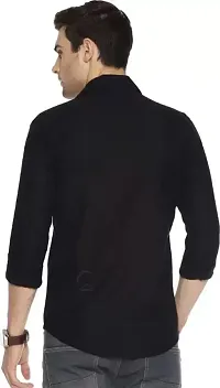 Black Cotton Blend Solid Casual Shirts For Men-thumb3