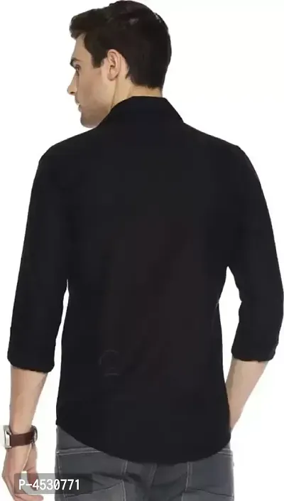 Black Cotton Blend Solid Casual Shirts For Men-thumb4