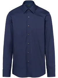 Navy Blue Cotton Solid Casual Shirts For Men-thumb3