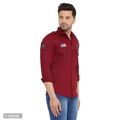 Stylish Fancy Cotton Blend Mehroon Double Pocket Patch Shirt For Men-thumb3