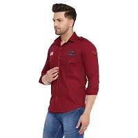 Stylish Fancy Cotton Blend Mehroon Double Pocket Patch Shirt For Men-thumb3