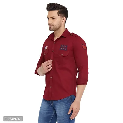 Stylish Fancy Cotton Blend Mehroon Double Pocket Patch Shirt For Men-thumb4