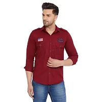 Stylish Fancy Cotton Blend Mehroon Double Pocket Patch Shirt For Men-thumb1