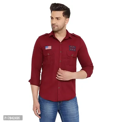 Stylish Fancy Cotton Blend Mehroon Double Pocket Patch Shirt For Men-thumb2