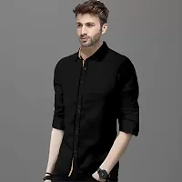 Black Cotton Solid Casual Shirts For Men-thumb1