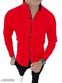 Elegant Red Cotton Long Sleeves Solid Slim Fit Casual Shirt For Men-thumb1