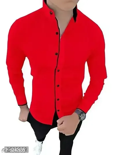Elegant Red Cotton Long Sleeves Solid Slim Fit Casual Shirt For Men-thumb2