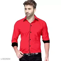 Elegant Red Cotton Long Sleeves Solid Slim Fit Casual Shirt For Men-thumb2
