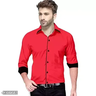 Elegant Red Cotton Long Sleeves Solid Slim Fit Casual Shirt For Men-thumb3