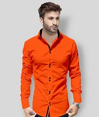 Orange Solid Cotton Slim Fit Casual Shirt for Men's-thumb2