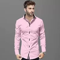 Pink Solid Cotton Slim Fit Casual Shirt for Men's-thumb1