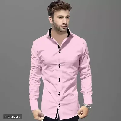 Pink Solid Cotton Slim Fit Casual Shirt for Men's-thumb2