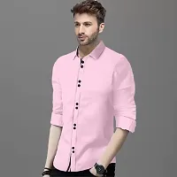 Pink Solid Cotton Slim Fit Casual Shirt for Men's-thumb2