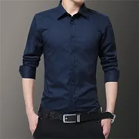 Stylish Cotton Blend Solid Long Sleeves Casual Shirt For Men-thumb1