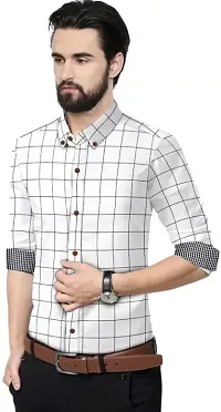 White Cotton Checked Casual Shirts For Men-thumb2