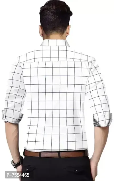 White Cotton Checked Casual Shirts For Men-thumb4