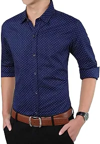 Stylish Navy Blue Printed Long Sleeves Shirt For Men-thumb2