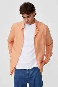 Men's Orange Cotton Solid Long Sleeves Regular Fit Casual Shirt-thumb2