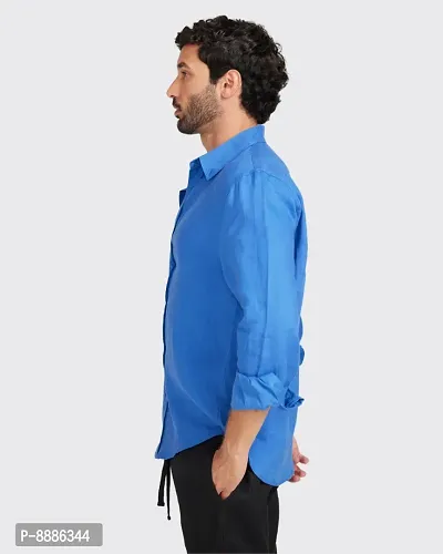 Elegant Blue Cotton Solid Casual Shirts For Men-thumb2