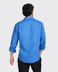 Elegant Blue Cotton Solid Casual Shirts For Men-thumb2