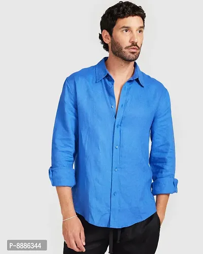 Elegant Blue Cotton Solid Casual Shirts For Men-thumb4