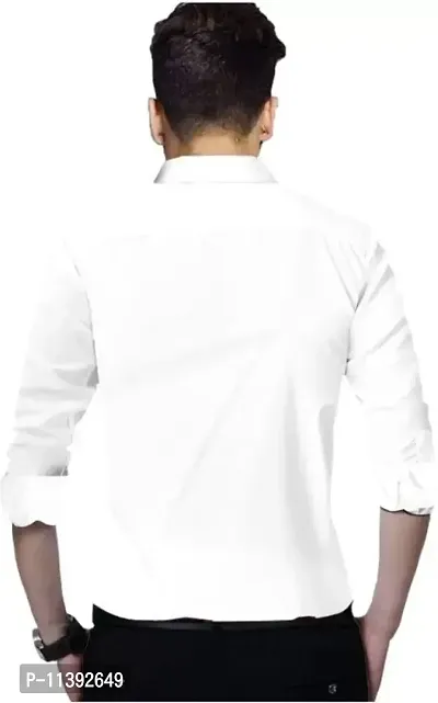 White Cotton Solid Casual Shirts For Men-thumb2