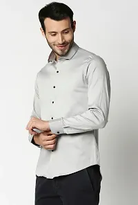 Silver Cotton Solid Casual Shirts For Men-thumb1