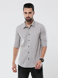 Silver Cotton Solid Casual Shirts For Men-thumb2