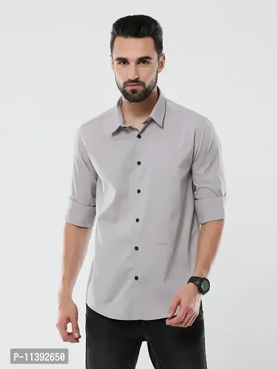 Silver Cotton Solid Casual Shirts For Men-thumb3