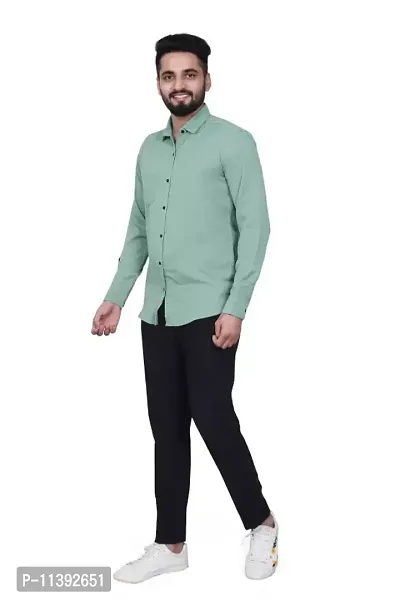 Green Cotton Solid Casual Shirts For Men-thumb3