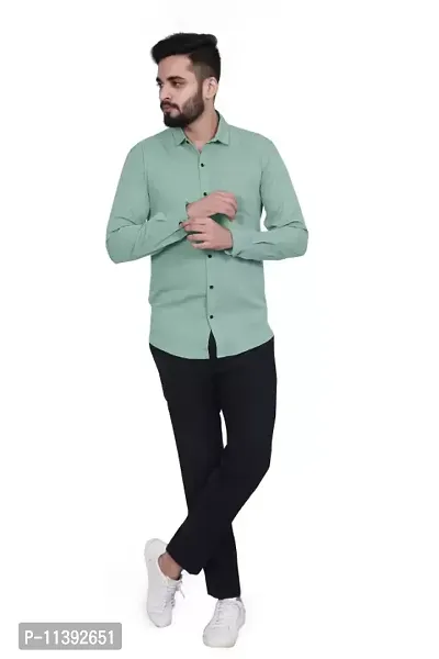 Green Cotton Solid Casual Shirts For Men-thumb2