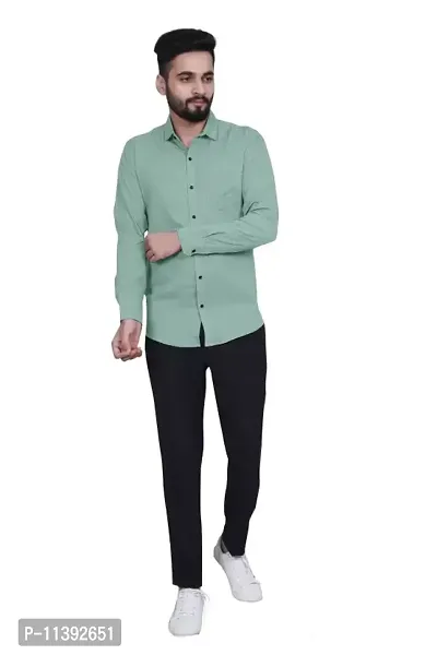 Green Cotton Solid Casual Shirts For Men-thumb4