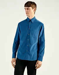 Men's Blue Cotton Solid Regular Fit Casual shirts-thumb2