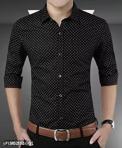 Men's Black Cotton Printed Long Sleeves Regular Fit Casual Shirt-thumb3