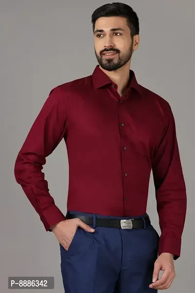 Elegant Maroon Cotton Solid Casual Shirts For Men-thumb2