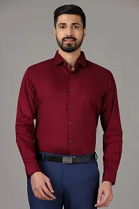 Elegant Maroon Cotton Solid Casual Shirts For Men-thumb3