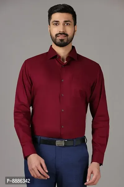 Elegant Maroon Cotton Solid Casual Shirts For Men-thumb4