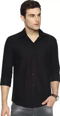 Elegant Black Cotton Solid Casual Shirts For Men-thumb1