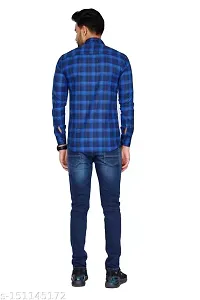 Classic Blue Cotton Check Shirt For Men-thumb3