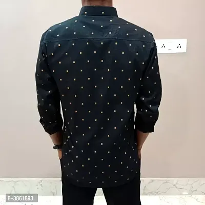 Men's Black Cotton Printed Long Sleeves Regular Fit Casual Shirt-thumb3