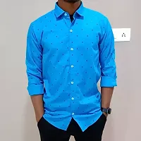 Men's Blue Cotton Printed Long Sleeves Regular Fit Casual Shirt-thumb2