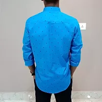 Men's Blue Cotton Printed Long Sleeves Regular Fit Casual Shirt-thumb3