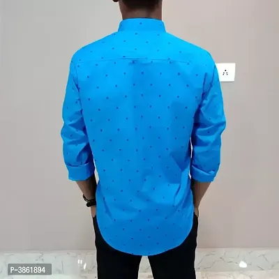 Men's Blue Cotton Printed Long Sleeves Regular Fit Casual Shirt-thumb4