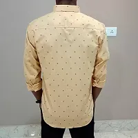 Men's Beige Cotton Printed Long Sleeves Regular Fit Casual Shirt-thumb3