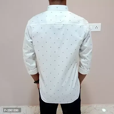Men's White Cotton Printed Long Sleeves Regular Fit Casual Shirt-thumb4